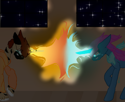 Size: 570x467 | Tagged: safe, artist:harmonicdreemur1308, derpibooru import, oc, oc only, pony, unicorn, duo, glowing, glowing horn, horn, indoors, unicorn oc