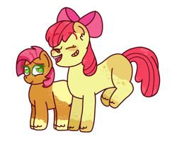 Size: 1024x847 | Tagged: safe, artist:bellalovesans04, derpibooru import, apple bloom, babs seed, earth pony, pony, cousins, eyes closed, female, filly, foal, simple background, white background