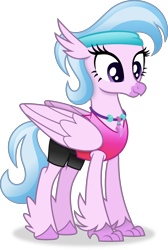 Size: 4011x5955 | Tagged: safe, artist:anime-equestria, derpibooru import, silverstream, hippogriff, 80s, alternate hairstyle, clothes, female, headband, jewelry, necklace, shorts, simple background, smiling, solo, tanktop, transparent background, vector, wings