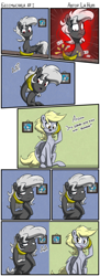 Size: 1300x3590 | Tagged: safe, artist:la hum, derpibooru import, derpy hooves, oc, pegasus, pony, banana, bananaphone, comic, cute, cyrillic, derpabetes, duo, female, food, hoof hold, mare, russian, tongue, tongue out, translated in the comments