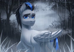 Size: 3111x2200 | Tagged: safe, artist:fenwaru, derpibooru import, oc, oc only, pegasus, pony, pegasus oc, rain, solo, tree