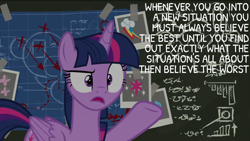 Size: 1920x1080 | Tagged: safe, derpibooru import, edit, edited screencap, editor:quoterific, screencap, twilight sparkle, twilight sparkle (alicorn), alicorn, sparkle's seven, chalkboard, doctor who, solo