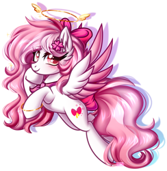 Size: 1560x1600 | Tagged: safe, artist:kannakiller, derpibooru import, oc, oc only, pegasus, pony, blushing, bow, clothes, commission, female, full body, hair bow, hoof under chin, looking at you, mare, nimbus, pegasus oc, raised hoof, raised leg, simple background, smiling, smiling at you, solo, spread wings, starry eyes, tail, white background, wingding eyes, wings