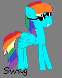 Size: 657x825 | Tagged: safe, artist:deadsmoke, derpibooru import, rainbow dash, pegasus, pony, 20% cooler, cool, gray background, rainbow, simple background, solo, sunglasses, swag