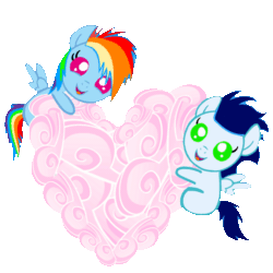 Size: 720x720 | Tagged: safe, artist:mlplary6, derpibooru import, rainbow dash, soarin', pegasus, pony, animated, baby, baby dash, baby pony, baby soarin', cloud, colt, colt soarin', female, filly, filly rainbow dash, foal, gif, heart, looking at you, male, shipping, simple background, smiling, smiling at you, soarindash, straight, transparent background, younger
