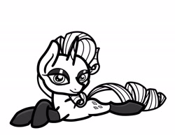 Size: 2048x1579 | Tagged: safe, artist:ewoudcponies, derpibooru import, rarity, pony, unicorn, black and white, clothes, female, grayscale, lineart, lying down, monochrome, prone, simple background, socks, solo, white background