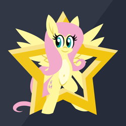 Size: 1200x1200 | Tagged: safe, artist:tridashie, derpibooru import, fluttershy, pegasus, pony, advertisement, advertisement in description, belly button, bipedal, female, full body, looking at you, mare, pale belly, redbubble, simple background, smiling, smiling at you, solo, stars, teepublic