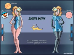 Size: 2500x1875 | Tagged: safe, artist:devillustart, derpibooru import, oc, oc only, oc:summer breeze(fireverse), human, clothes, fireheart76's latex suit design, gloves, humanized, latex, latex boots, latex gloves, latex suit, prisoners of the moon, reference sheet, rubber, rubber boots, rubber gloves, rubber suit, skintight, skintight clothes, swimsuit