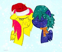 Size: 554x465 | Tagged: safe, artist:deadsmoke, derpibooru import, oc, pegasus, christmas, clothes, holiday, love, new year, pegasus oc, scarf, snow, snowfall, striped scarf, winter