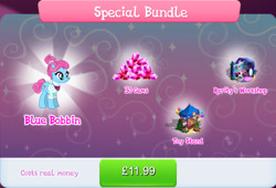 Size: 1267x861 | Tagged: safe, derpibooru import, blue bobbin, pony, unicorn, balloon, bundle, bush, clothes, costs real money, english, female, gameloft, gem, glasses, hair bun, horn, mannequin, mare, mirror, mobile game, my little pony: magic princess, numbers, official, plushie, sale, text