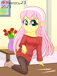 Size: 914x1213 | Tagged: safe, artist:tabrony23, derpibooru import, fluttershy, human, equestria girls, beautiful, breasts, clothes, cosplay, costume, crossover, cute, female, high res, hootershy, looking at you, patreon, patreon logo, shoes, show accurate, smiling, smiling at you, solo, spy x family, yor forger
