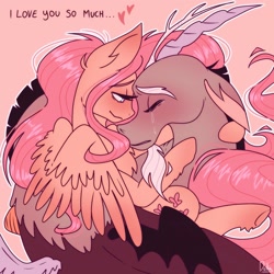 Size: 1600x1600 | Tagged: safe, artist:the-fucking-cannibal, derpibooru import, discord, fluttershy, pegasus, pony, crying, discoshy, duo, female, male, shipping, simple background, straight