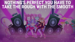 Size: 1920x1080 | Tagged: safe, derpibooru import, edit, edited screencap, editor:quoterific, screencap, kiwi lollipop, pinkie pie, sunset shimmer, supernova zap, better together, equestria girls, sunset's backstage pass!, doctor who, drum kit, drums, electric guitar, fourth doctor, guitar, musical instrument, robot (doctor who), speaker, time twirler