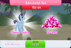 Size: 1270x858 | Tagged: safe, derpibooru import, bundle, cheery zebra, costs real money, english, gameloft, gem, male, mobile game, my little pony: magic princess, numbers, official, sale, solo, solo focus, stallion, text, unnamed character, unnamed zebra