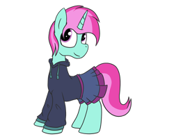 Size: 2000x1600 | Tagged: safe, artist:amateur-draw, derpibooru import, oc, oc:belle boue, pony, unicorn, clothes, crossdressing, hoodie, male, simple background, skirt, solo, stallion, standing, transparent background