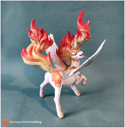 Size: 1898x1942 | Tagged: safe, artist:alexcroft1991, derpibooru import, daybreaker, alicorn, pony, butt, craft, daybutt, female, figurine, helmet, hoof shoes, irl, lidded eyes, looking back, mane of fire, mare, open mouth, peytral, photo, plot, raised hoof, raised leg, sculpture, solo, spread wings, tongue, tongue out, wings