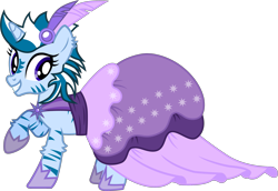 Size: 2347x1614 | Tagged: safe, artist:thunderdasher07, derpibooru import, oc, oc only, oc:masara, hybrid, zebra, zebracorn, alternate hairstyle, clothes, dress, ear fluff, ears, gala dress, shoes, simple background, smiling, solo, transparent background, vector, zebra oc