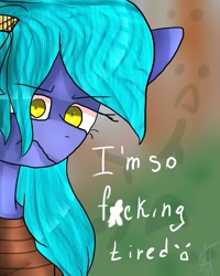 Size: 863x1080 | Tagged: safe, artist:deadsmoke, derpibooru import, oc, anthro, earth pony, angry, female, tired, vulgar