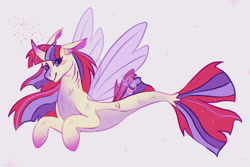 Size: 1093x731 | Tagged: safe, artist:topolok, derpibooru import, moondancer, alicorn, pony, seapony (g4), alicornified, blushing, curved horn, cute, digital art, dorsal fin, eyelashes, eyeshadow, female, fin wings, fins, fish tail, flowing mane, flowing tail, gills, horn, lidded eyes, looking at you, magic, makeup, mare, multicolored hair, ocean, purple eyes, race swap, seaponified, seapony moondancer, simple background, smiling, smiling at you, solo, sparkles, species swap, swimming, tail, translucent, underwater, water, white background, wings