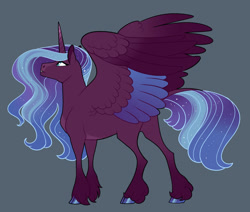 Size: 1024x867 | Tagged: safe, artist:loryska, derpibooru import, oc, alicorn, pony, female, magical lesbian spawn, mare, offspring, parent:princess luna, parent:tempest shadow, parents:tempestluna, simple background, solo