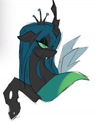 Size: 1125x1413 | Tagged: safe, artist:trixieacc06, derpibooru import, queen chrysalis, changeling, changeling queen, bust, fangs, simple background, white background