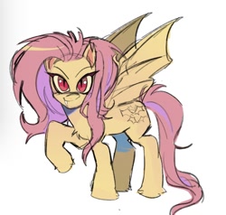 Size: 1263x1204 | Tagged: safe, artist:trixieacc06, derpibooru import, fluttershy, bat pony, bat ponified, fangs, flutterbat, looking at you, race swap, raised hoof, raised leg, simple background, solo, white background