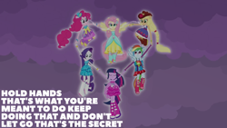 Size: 1920x1080 | Tagged: safe, derpibooru import, edit, edited screencap, editor:quoterific, screencap, applejack, fluttershy, pinkie pie, rainbow dash, rarity, twilight sparkle, equestria girls, equestria girls (movie), doctor who, fall formal outfits, holding hands, humane five, humane six, ponied up