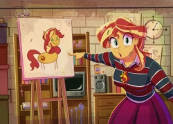 Size: 2996x2156 | Tagged: safe, artist:anontheanon, sunset shimmer, pony, unicorn, equestria girls, chris chan, drawing, fanta, female, jewelry, looking at you, meme, necklace, pointing, solo, stick figure