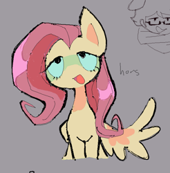 Size: 796x808 | Tagged: safe, artist:chalkdraws, derpibooru import, fluttershy, pegasus, pony, open mouth, simple background, solo, text