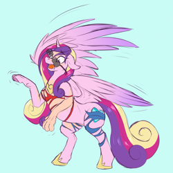 Size: 1919x1919 | Tagged: safe, artist:sepisnake, derpibooru import, princess cadance, oc, alicorn, human, blue background, clothes, commission, fetish, human oc, human to pony, male to female, mid-transformation, open mouth, ripping clothes, rule 63, simple background, species swap, spread wings, sunglasses, surprised, torn clothes, transformation, transgender, transgender transformation, wide eyes, wings