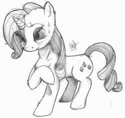 Size: 1074x1016 | Tagged: safe, artist:deathnugget-afro, derpibooru import, rarity, pony, unicorn, grayscale, monochrome, old art, pencil drawing, simple background, solo, traditional art, white background