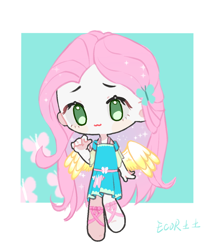 Size: 980x1132 | Tagged: safe, artist:ecor土土, derpibooru import, fluttershy, human, chibi, humanized, light skin, simple background, wings