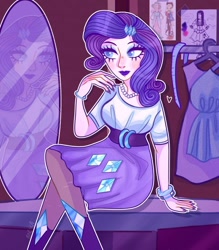 Size: 1052x1200 | Tagged: safe, artist:anetkasnail_art, derpibooru import, rarity, human, clothes, female, humanized, mirror, skirt, solo