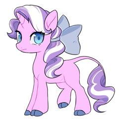 Size: 1024x1024 | Tagged: safe, artist:lawillowsea, derpibooru import, diamond tiara, classical unicorn, pony, unicorn, alternate universe, bow, cloven hooves, female, filly, foal, hair bow, leonine tail, looking at you, race swap, simple background, solo, tail, unshorn fetlocks, white background