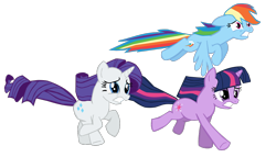 Size: 1280x732 | Tagged: safe, artist:benpictures1, rainbow dash, rarity, twilight sparkle, unicorn twilight, pegasus, pony, unicorn, dragon quest, cute, dashabetes, ears, female, floppy ears, flying, gritted teeth, inkscape, raribetes, running, scared, simple background, teeth, transparent background, trio, trio female, twiabetes, vector