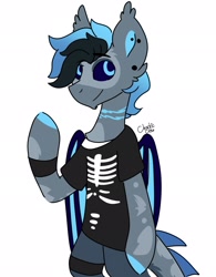 Size: 1600x2048 | Tagged: safe, artist:nathegar, derpibooru import, oc, oc only, oc:tonic, dracony, dragon, hybrid, pony, accessories, armband, bipedal, clothes, dracony oc, ear piercing, piercing, simple background, white background