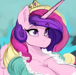 Size: 2556x2500 | Tagged: safe, artist:thelunarmoon, derpibooru import, princess cadance, anthro, big breasts, breasts, bust, cleavage, clothes, female, portrait, princess cansdance, solo