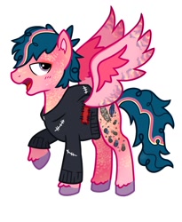 Size: 882x1075 | Tagged: safe, derpibooru import, oc, oc only, pegasus, pony, clothes, hoodie, open mouth, pegasus oc, ponysona, simple background, solo, spread wings, unshorn fetlocks, white background, wings