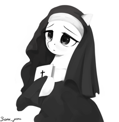 Size: 2765x2831 | Tagged: safe, artist:some_ponu, derpibooru import, pony, bible, habit, nun, simple background, solo, white background