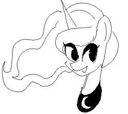 Size: 356x317 | Tagged: safe, artist:rainbrony, derpibooru import, princess luna, alicorn, pony, bust, monochrome, open mouth, simple background, sketch, smiling, solo, white background