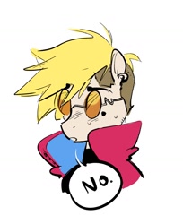 Size: 931x1142 | Tagged: safe, artist:opalacorn, derpibooru import, earth pony, pony, anime, bust, clothes, ear piercing, earring, jacket, jewelry, male, no, piercing, ponified, simple background, solo, species swap, stallion, sunglasses, trigun, vash the stampede, white background