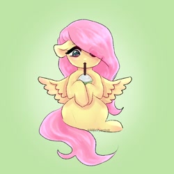 Size: 1378x1378 | Tagged: safe, artist:lilfairyartistt, derpibooru import, fluttershy, pegasus, pony, cute, drink, drinking, front view, shyabetes, sitting, smoothie, solo