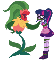 Size: 2500x2707 | Tagged: safe, artist:splendidbondage, derpibooru import, sci-twi, twilight sparkle, better together, equestria girls, my little shop of horrors, boots, clothes, female, plant, shoes, simple background, skirt, transparent background