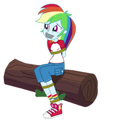 Size: 894x894 | Tagged: safe, artist:splendidbondage, derpibooru import, rainbow dash, equestria girls, legend of everfree, clothes, female, gag, shoes, simple background, solo, tied up, transparent background