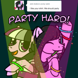 Size: 800x800 | Tagged: safe, artist:thedragenda, derpibooru import, oc, oc:ace, oc:lesboo, earth pony, pony, animated, ask-acepony, female, gif, mare, party hard