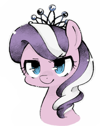 Size: 730x927 | Tagged: safe, artist:katuhira_rinmi, color edit, derpibooru import, edit, diamond tiara, earth pony, pony, bust, colored, female, pixiv, portrait, simple background, solo, white background