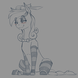 Size: 1400x1400 | Tagged: safe, artist:stray prey, derpibooru import, oc, oc only, oc:lucent, oc:pryeblue, earth pony, pony, unicorn, clothes, micro, size difference, socks, striped socks