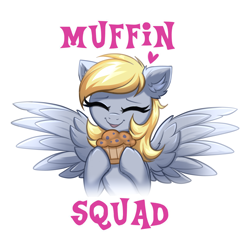 Size: 4000x4000 | Tagged: safe, artist:confetticakez, derpibooru import, derpy hooves, pegasus, pony, cute, derpabetes, eyes closed, female, food, heart, mare, muffin, open mouth, redraw, simple background, solo, that pony sure does love muffins, white background