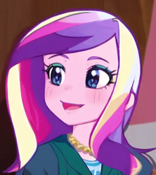 Size: 512x576 | Tagged: safe, artist:luckreza8, derpibooru import, edit, edited screencap, machine learning generated, screencap, dean cadance, princess cadance, human, equestria girls, friendship games, :d, anime, female, open mouth, open smile, pinegraph, smiling, solo