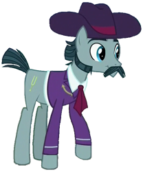 Size: 498x600 | Tagged: safe, derpibooru import, edit, edited screencap, screencap, turner mccolt, earth pony, pony, the hooffields and mccolts, background removed, clothes, eyebrows, facial hair, hat, male, mccolt family, moustache, not a vector, sideburns, simple background, solo, stallion, suit, transparent background